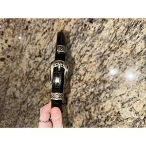 Talbots Black Croc-Embossed Leather Belt with Silver Buckle